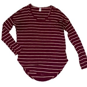 Old Navy Long Sleeve Striped  Luxe Tunic Soft Size XS Stretch Burgundy White
